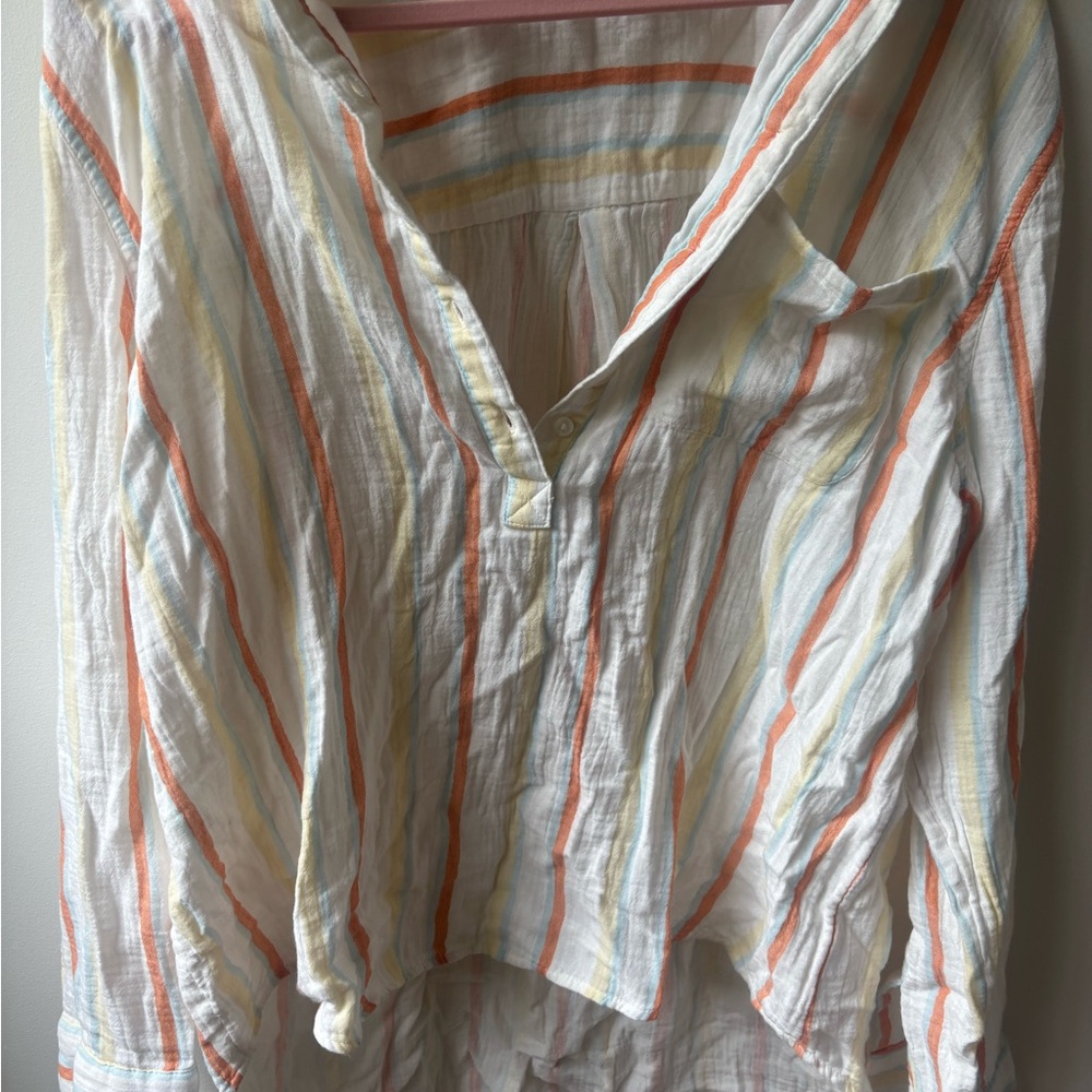 Striped Multicolor A New Apparel a.n.a Women's Linen Blouse Size Large